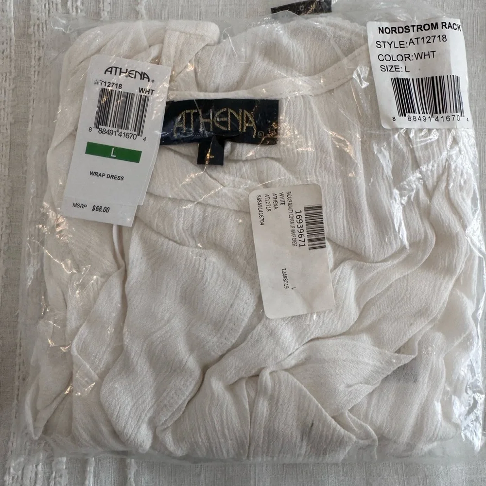 NWT-Athena White Swim Cover-Up with Deep V-Neck and Tassel Trim M - Picture 4 of 7